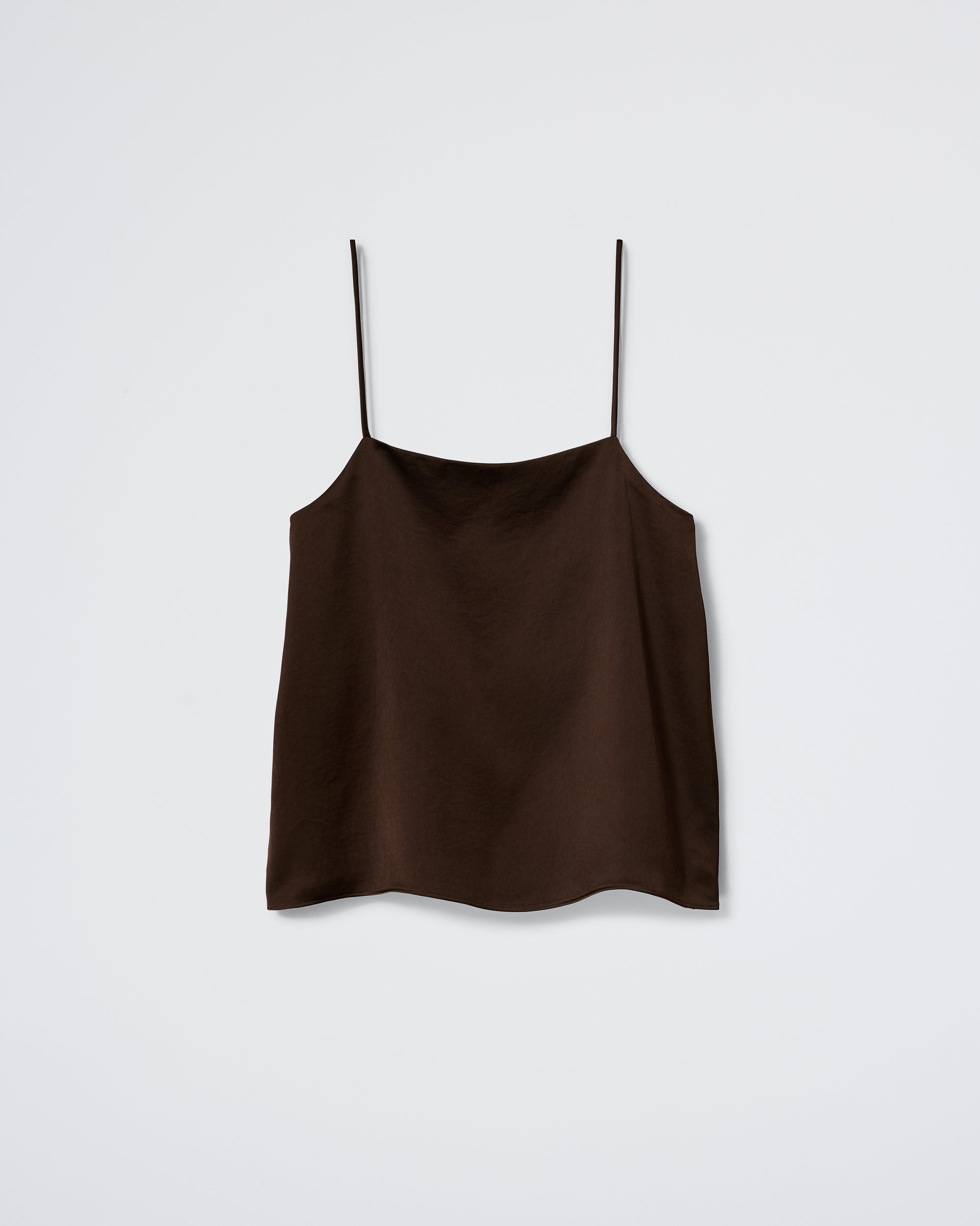 The Suite Cami - Espresso by Daphne: a sleeveless, dark brown camisole with thin spaghetti straps, shown on a plain white background.